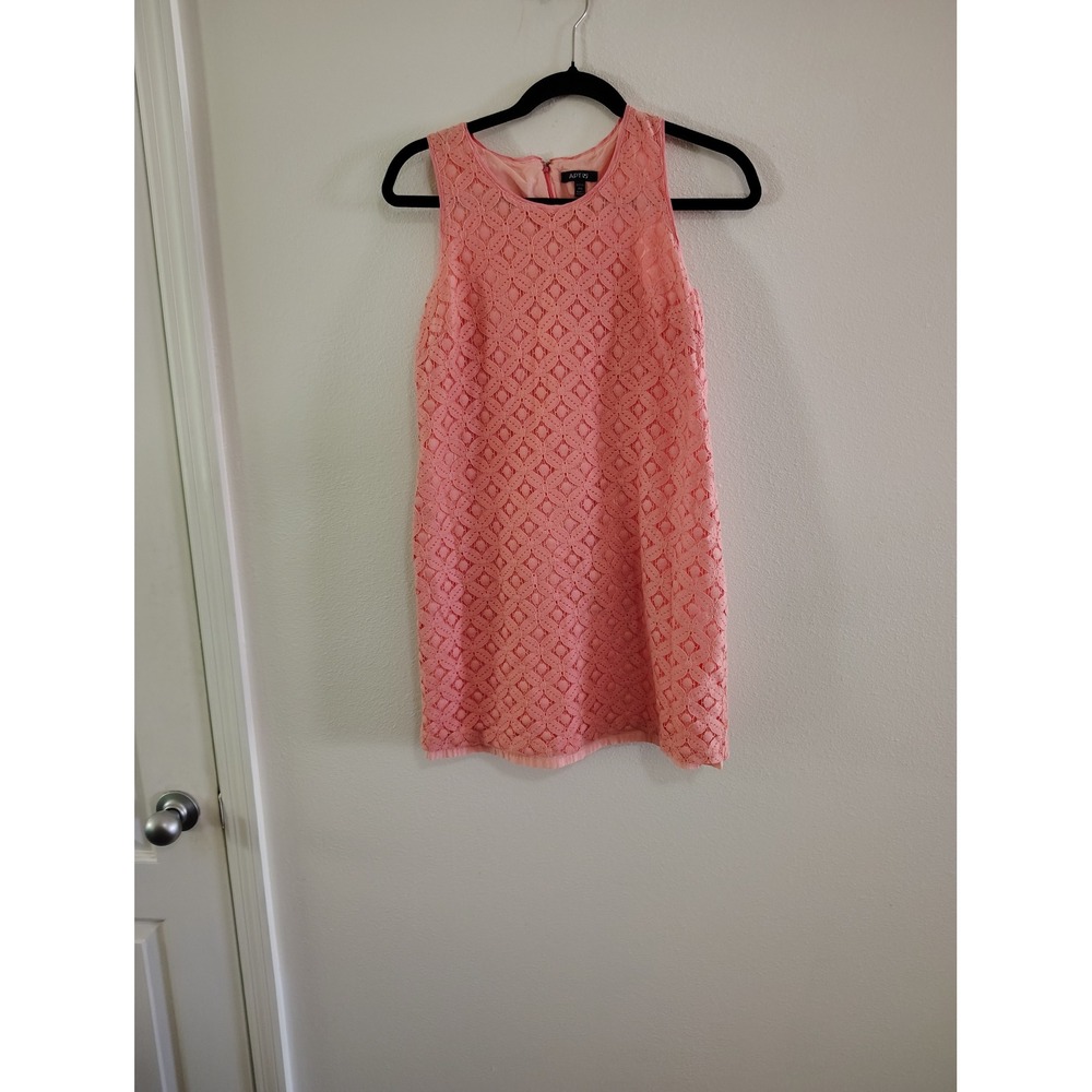 Apt. 9 Womens Petite PM Coral Pink Lace Sleeveless Geometric Shift Mini Dress‎